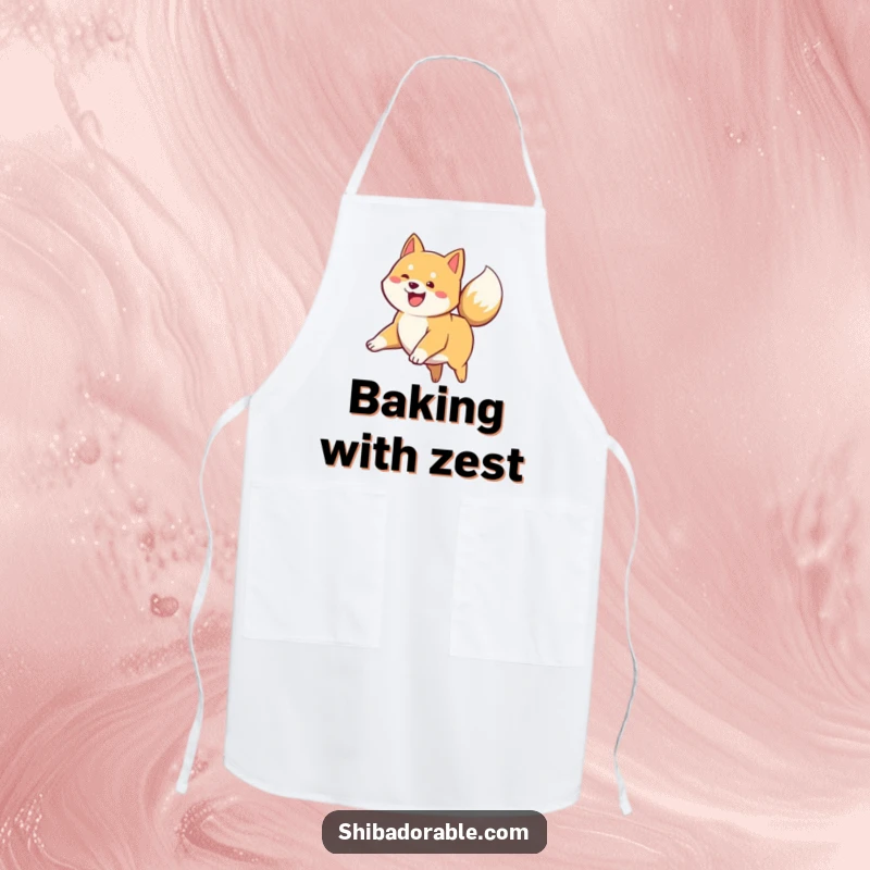Funny Shiba Inu Apron: An excited Shiba Inu puppy leaps joyfully, its tail wagging, ready for culinary adventures.