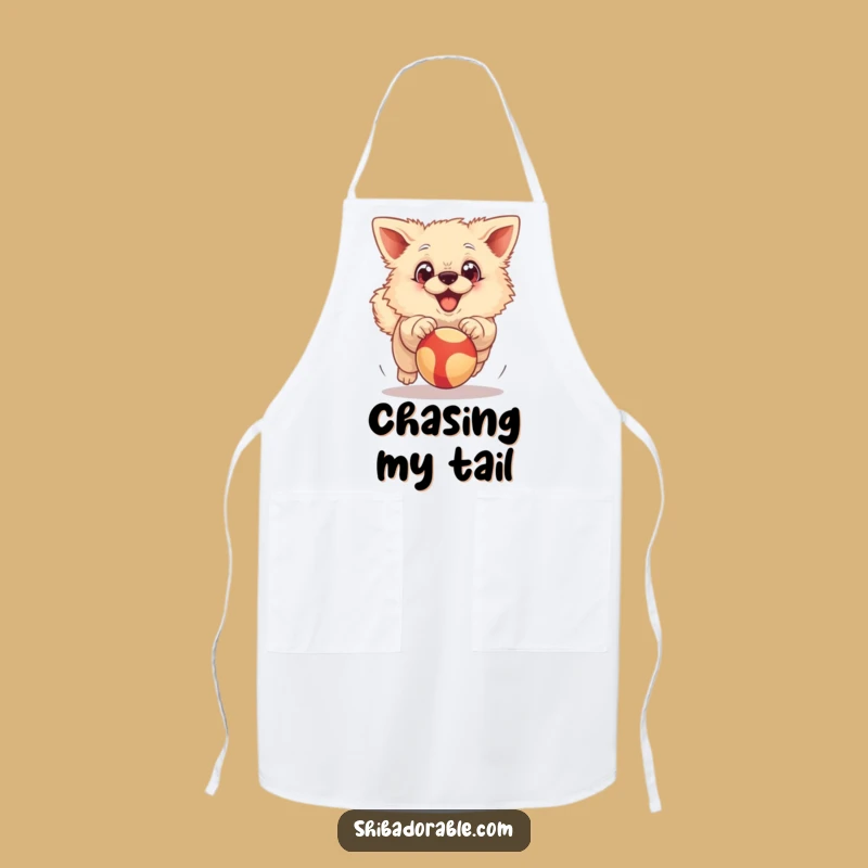 Funny Excited Dog Apron: Big Eyed Dog Chasing Ball, Kitchen Funny Gift