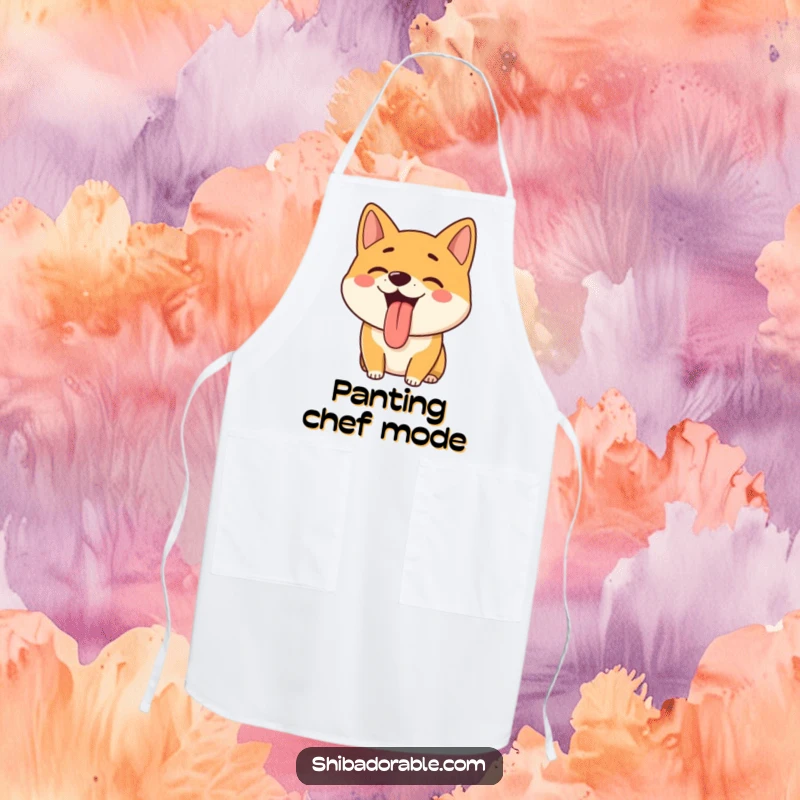 Funny Shiba Inu Apron: A happy Shiba Inu pants with its tongue sticking out, a hilarious and practical kitchen accessory.