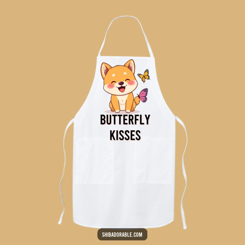 Funny Wagging Shiba Inu Butterfly Apron: Cheerful Dog Lover Kitchen Gift