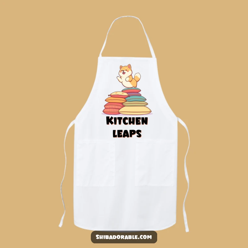 Funny Shiba Leaping Apron: Playful Protection - Fun Funny Gift!