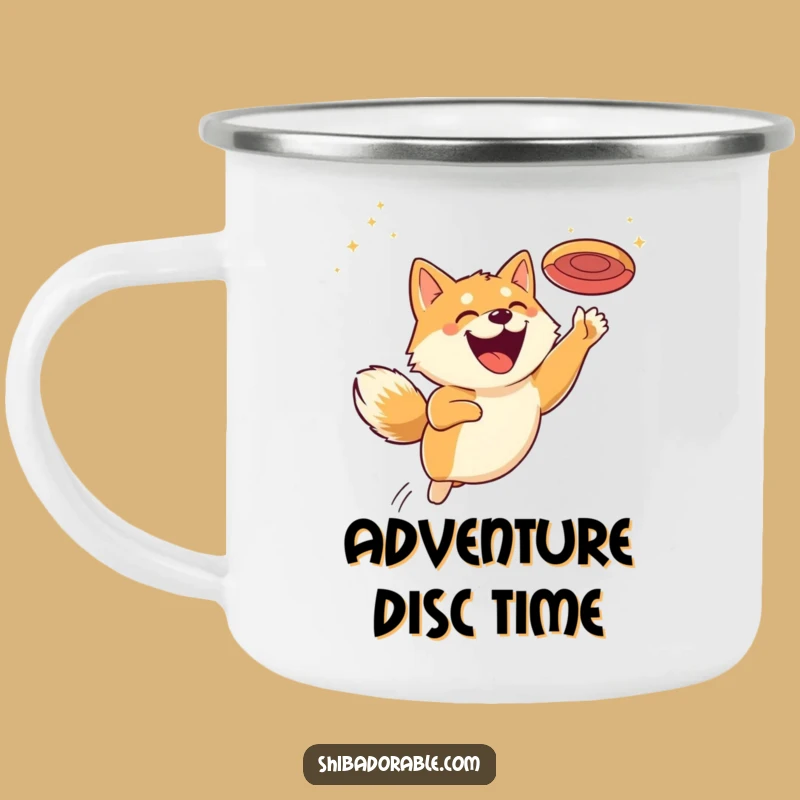 Funny Shiba Inu Disc Grin Camping Mug - Humorous Outdoor Gear for Dog Fans