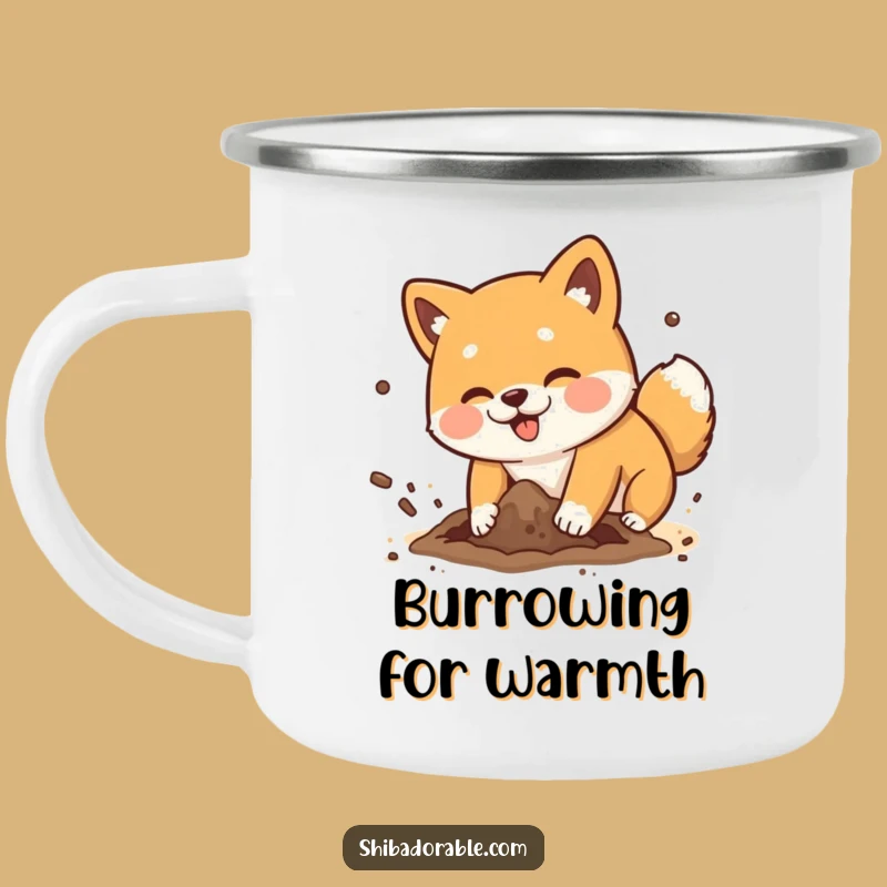 Funny Shiba Inu Digging Camping Mug - Outdoor Dog Dirt Flying Gift