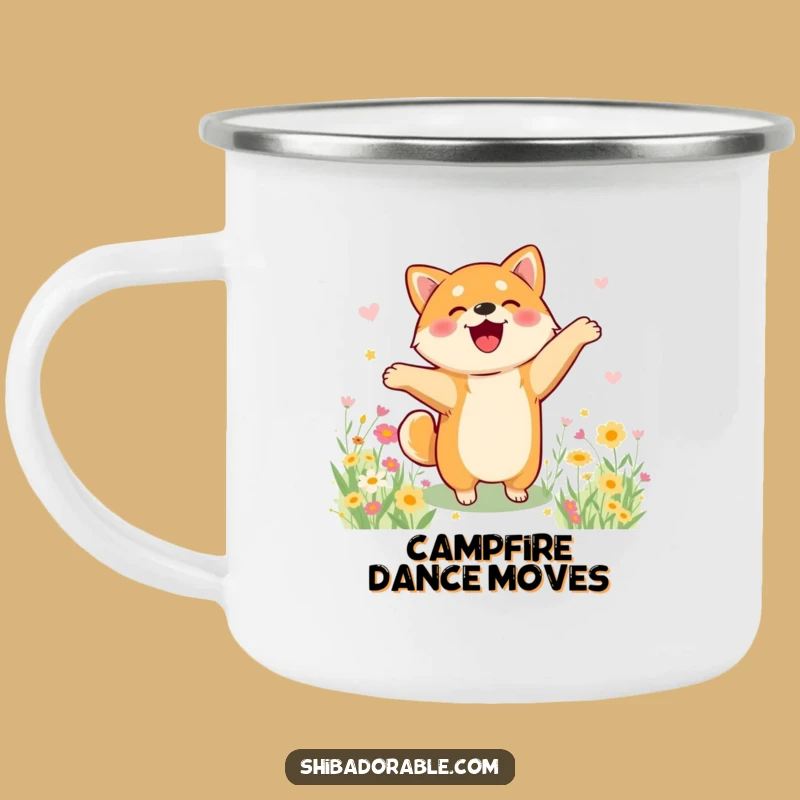 Funny Shiba Inu Flower Dance Camping Mug - Outdoor Joy with a Dog Twist