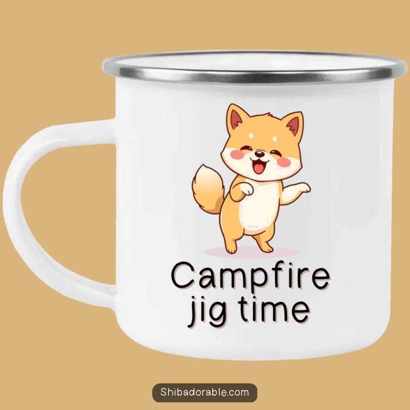 Funny Shiba Inu Camping Mug: Dancing Dog Adventure, Unique Funny Gift