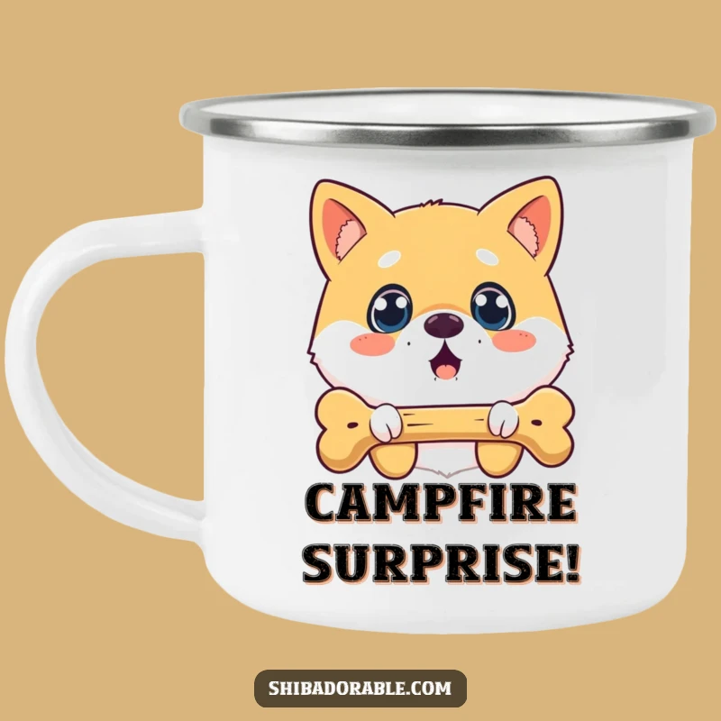 Funny Surprised Shiba Inu Bone Camping Mug: Adventure & Humor