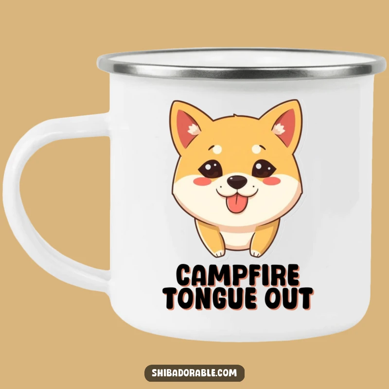 Funny Shiba Inu Tongue Out Camping Mug: Adventure Sass with a Silly Pup - Perfect Gift!