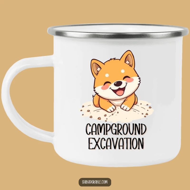 Funny Shiba Inu Sand Digging Camping Mug: Beach Dog Adventure Cup
