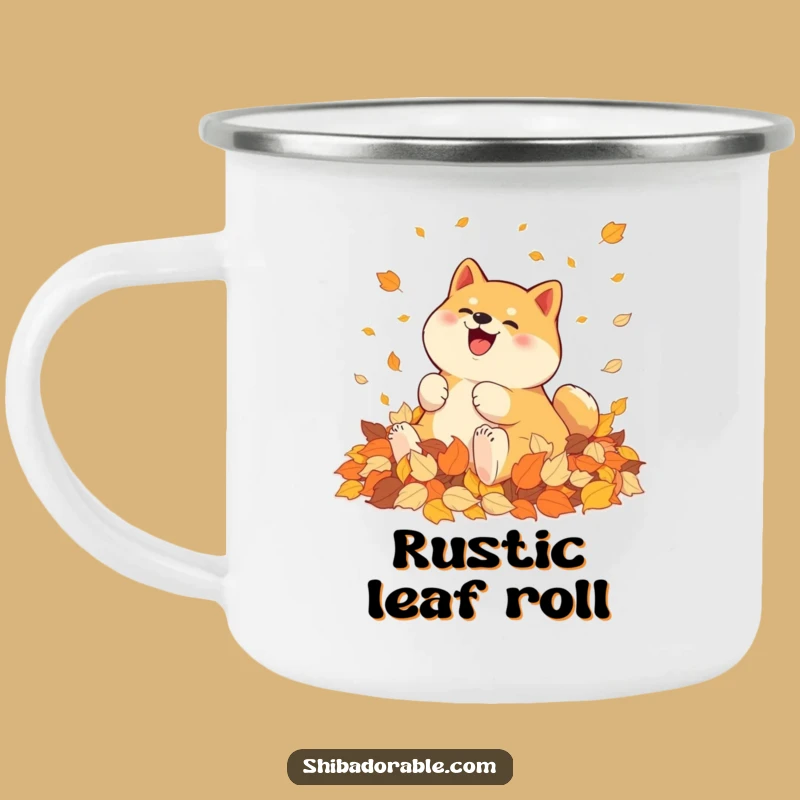 Durable Funny Shiba Inu Autumn Leaves Camping Mug - Adventure with Seasonal Charm