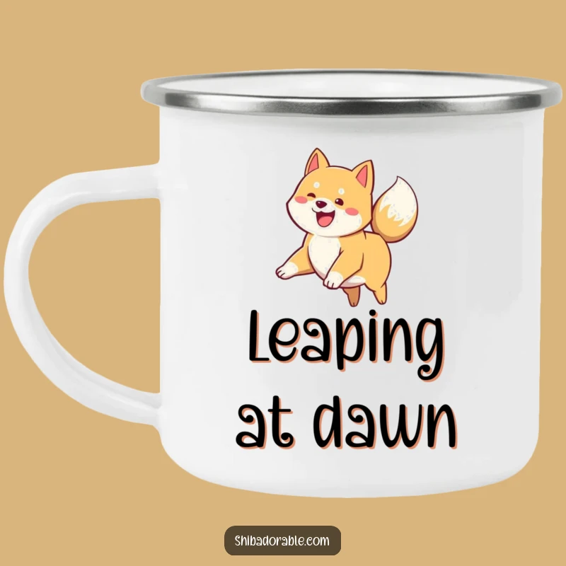 Durable Funny Shiba Inu Puppy Leap Camping Mug - Adventure with Hilarious Joy