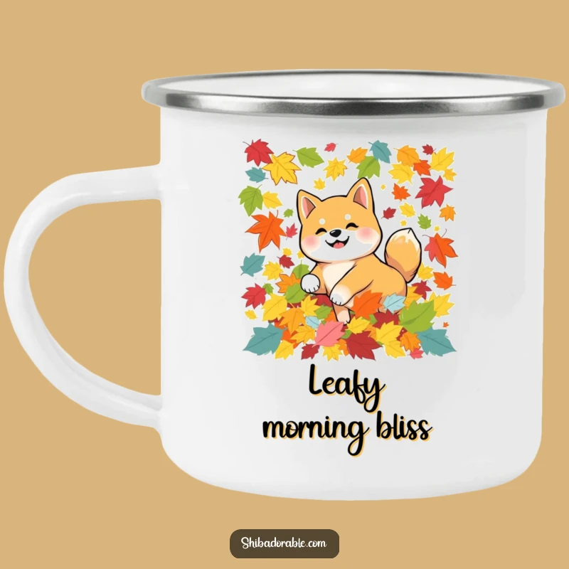 Funny Explorer Shiba Inu Leaves Mug - Rugged & Hilarious Dog Camp Gift!