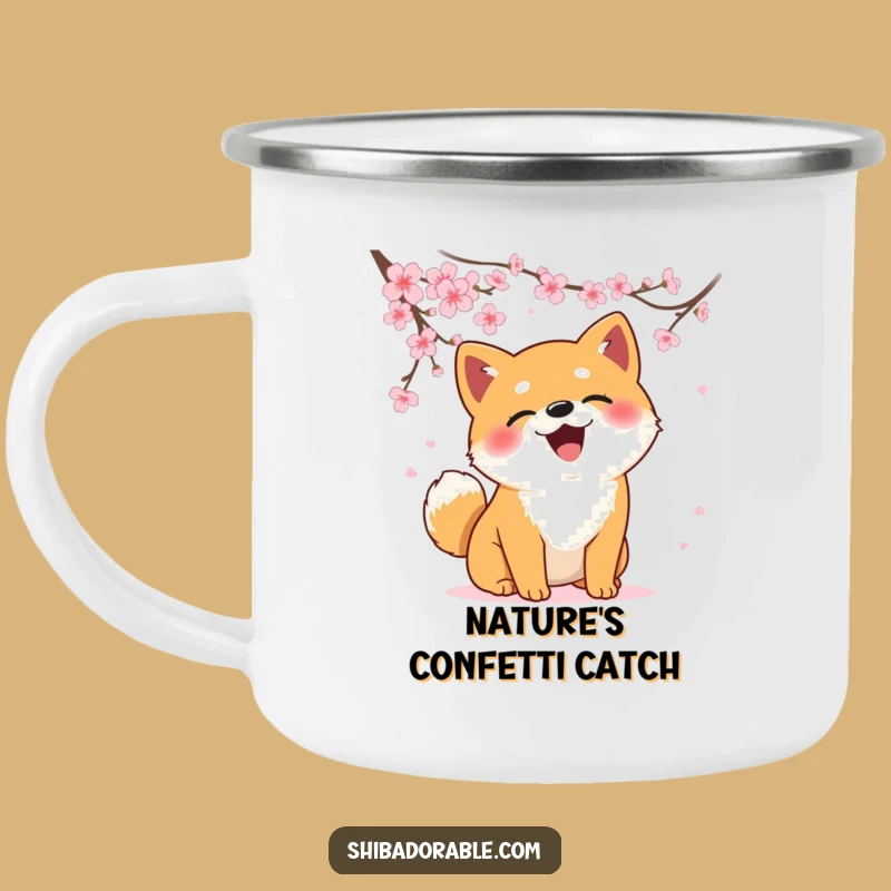 Funny Shiba Inu Blossom Chase Camping Mug - Outdoor Fun with a Dog Twist