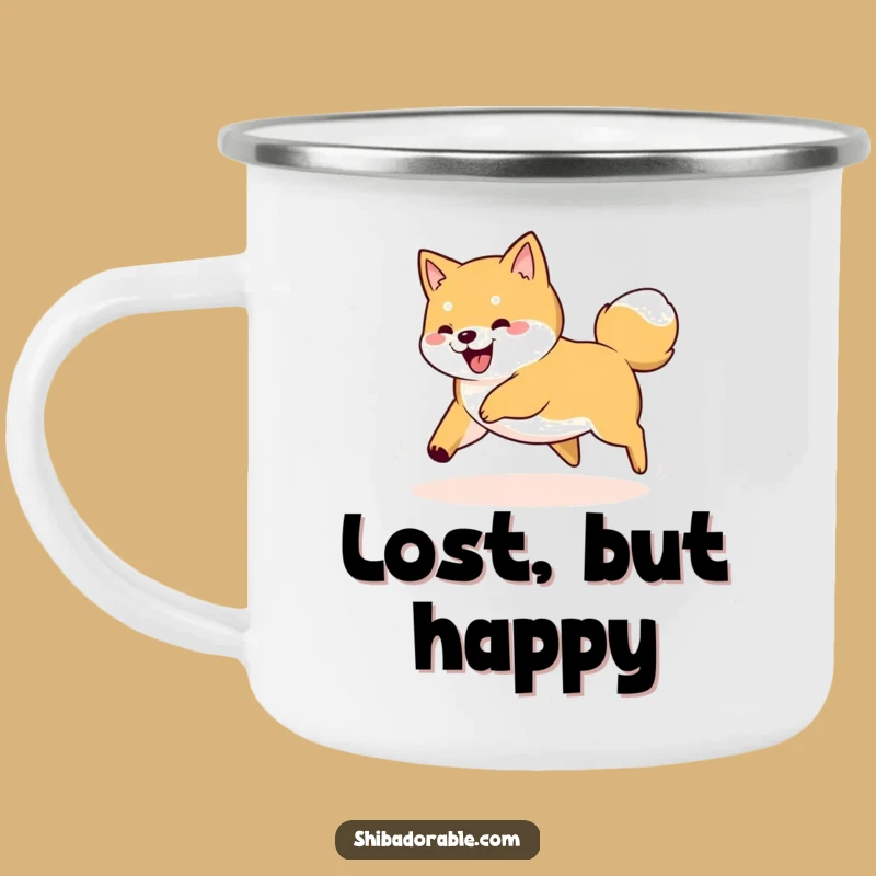 Funny Shiba Inu Tail Chase Camping Mug: Your Whimsical Partner for Outdoor Fun