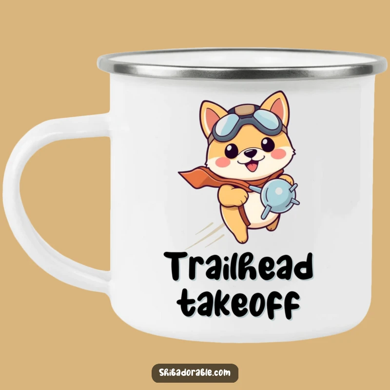 Funny Shiba Pilot Enamel Mug: Adventure Ready - Unique Funny Gift!