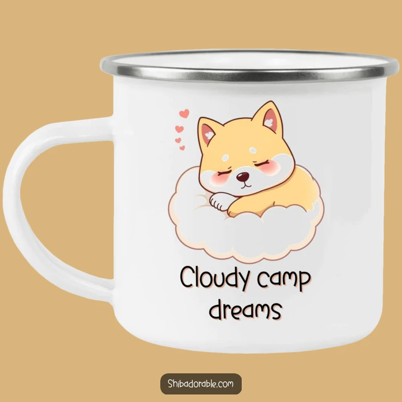 Funny Sleepy Shiba Inu Cloud Camping Mug: Adventure with Cozy Humor
