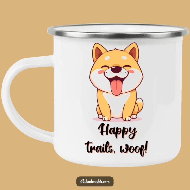 Funny Happy Shiba Inu Grin Camping Mug - Goofy Dog Outdoor Brew Gift