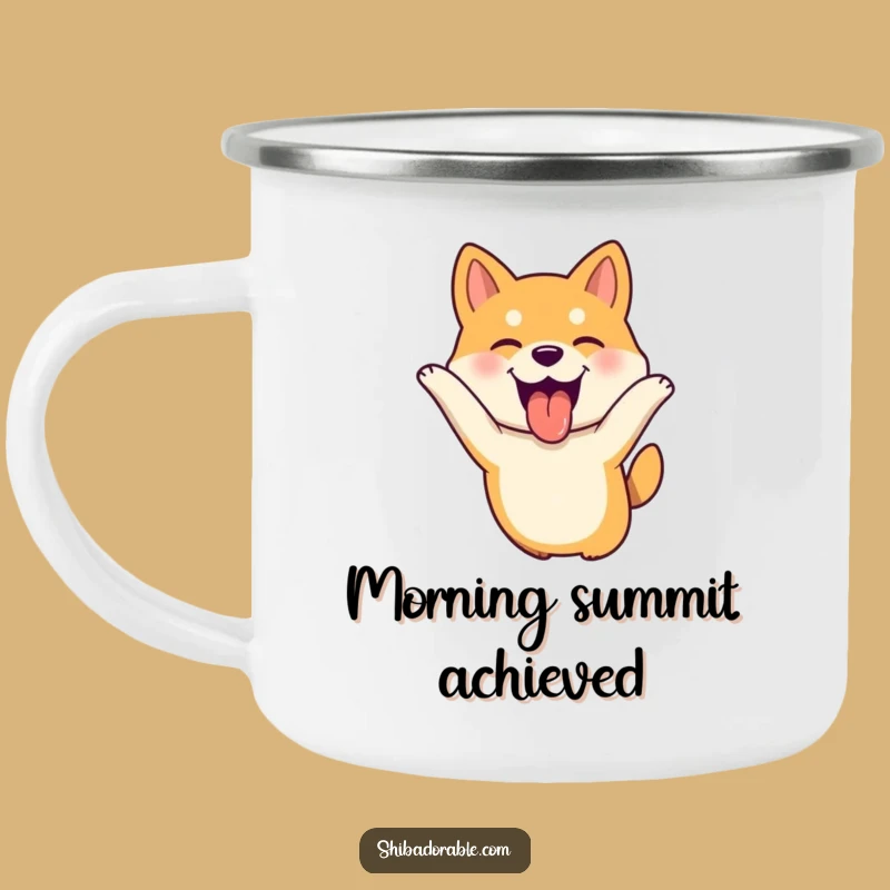 Funny Shiba Inu Leaping Camping Mug - Outdoor Dog Tongue Out Gift