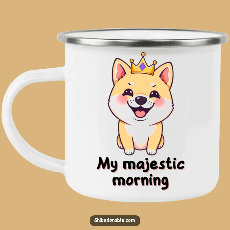 Funny Royal Shiba Inu Camping Mug: Rugged Dog Crown Barks, Perfect Funny Gift for Outdoors