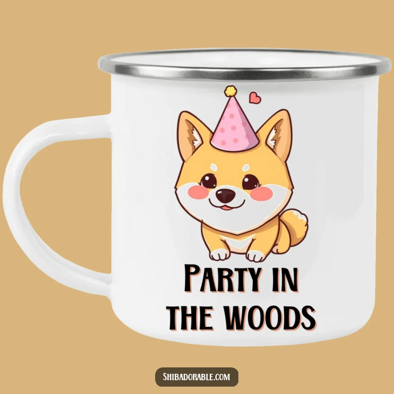 Funny Mischievous Shiba Party Hat Camping Mug - Hilarious Outdoor Celebration