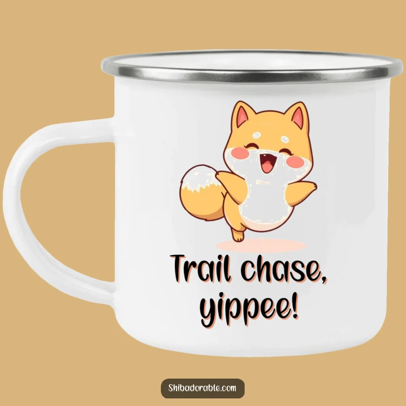 Funny Happy Shiba Inu Tail Chase Camping Mug: Playful Adventures