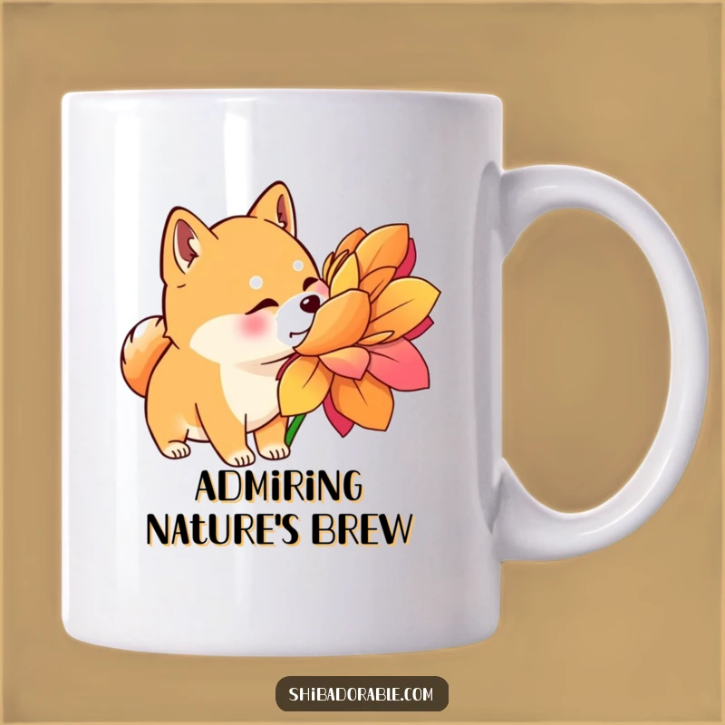 Funny Shiba Inu Flower Sniffing Mug - Hilarious Gift for Curious Dogs