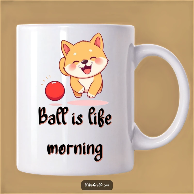 Funny Kawaii Shiba Inu Ball Chase Mug: Joyful Puppy Gift for Dog Lovers