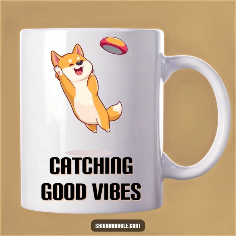 Funny Shiba Inu Frisbee Catcher Mug: Energetic Dog Lover Funny Gift
