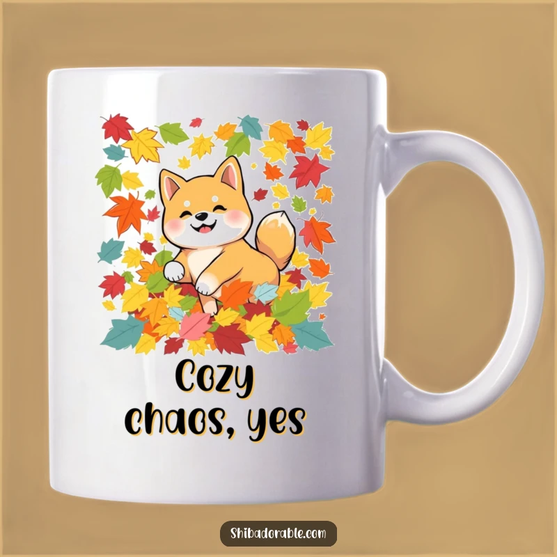 Funny Autumn Shiba Inu Leaves Mug - Cozy Dog Lover's Hilarious Gift!