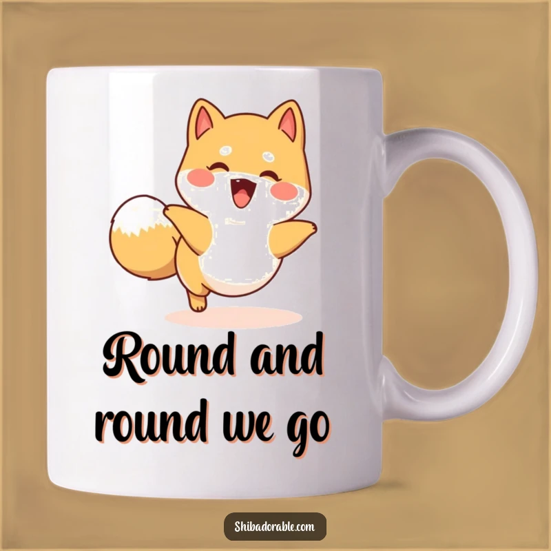 Funny Happy Shiba Inu Tail Chase Mug: Playful Dog Lover Gift
