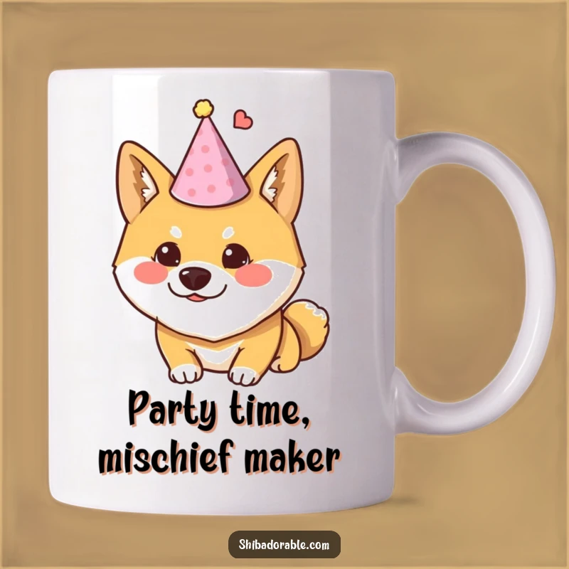 Funny Mischievous Shiba Party Hat Mug - Hilarious Dog Celebration Gift
