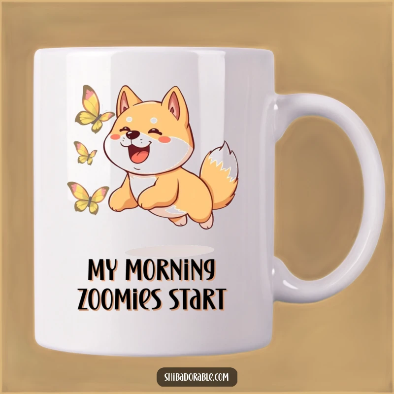 Funny Shiba Inu Butterfly Mug: Energetic Pup's Joyful Chase, Ideal Dog Lover Gift