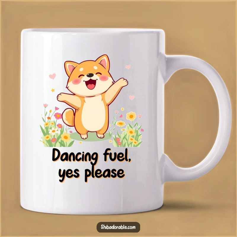 Funny Shiba Inu Flower Dance Mug - Joyful Dog Lover Gift Idea