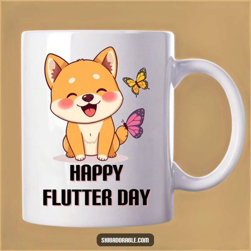 Funny Wagging Shiba Inu Butterfly Mug: Joyful Dog Gift for Happy Mornings
