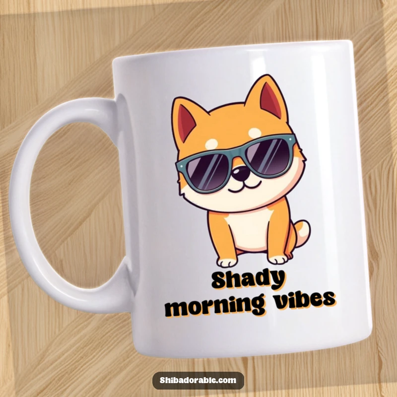 Funny Shiba Inu dog wearing oversized sunglasses, striking a confident and cool pose. A stylish mug.