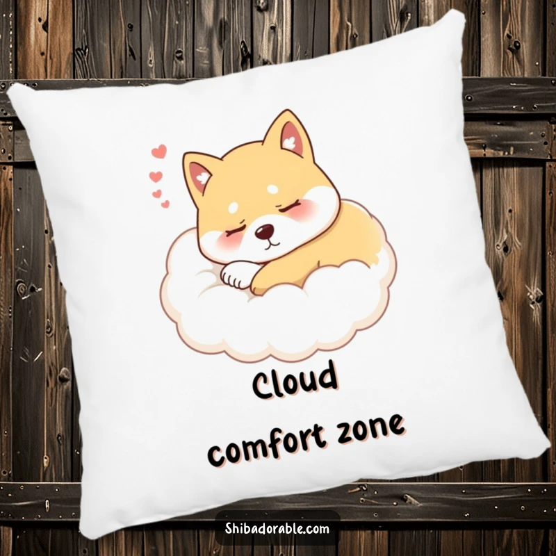 Funny Shiba Inu Cloud Pillow featuring a soft, sleepy Shiba Inu dog comfortably resting on a fluffy, dreamlike cloud.
