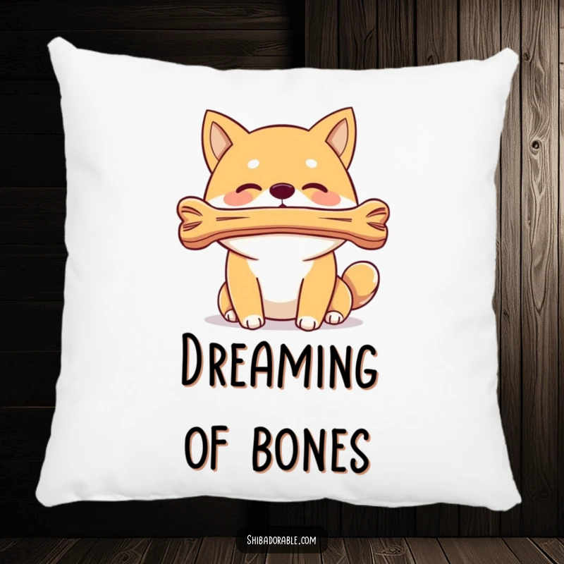 Funny, plush pillow of a Shiba Inu dog expertly balancing a bone on its nose, adding comfort and canine cleverness.