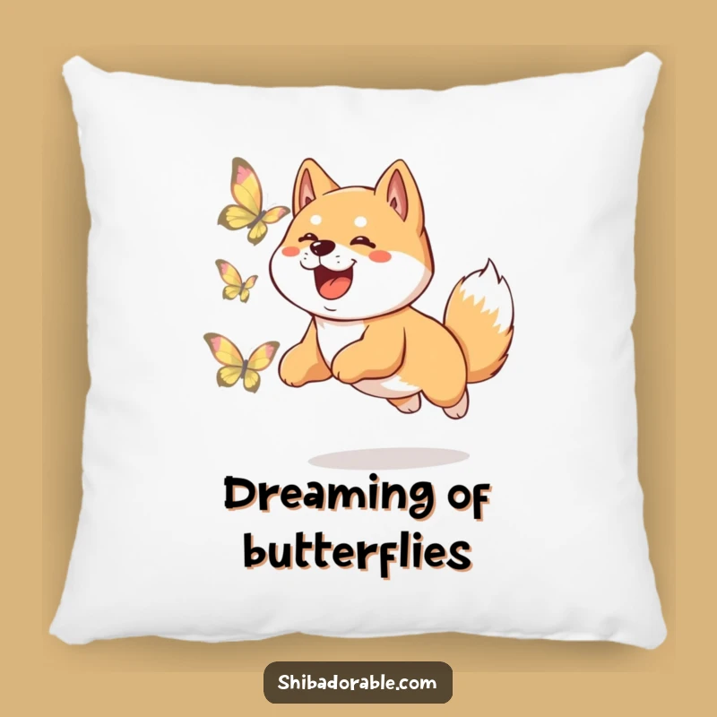 Funny Shiba Inu Pillow: Cozy Cushion with a Joyful Pup's Butterfly Chase, Gift