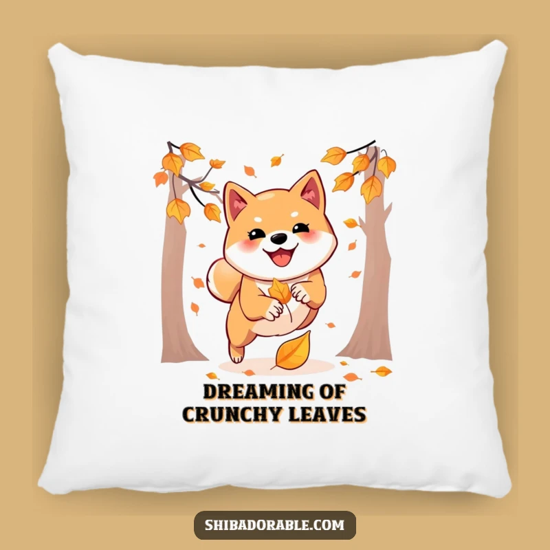 Funny Shiba Inu Pillow: Autumn Leaf Pounce Cushion, Cozy Funny Gift Decor