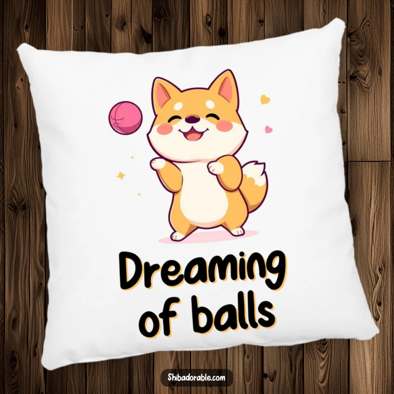 Funny Pillow with a happy Shiba Inu dog juggling a ball, offering comfort and a touch of lighthearted fun.