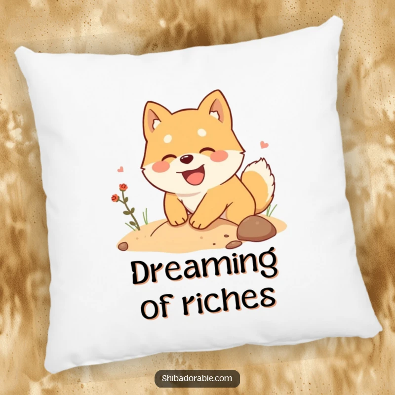 Funny Shiba Inu Pillow: A Shiba Inu joyfully digs for treasure, creating a hilarious and huggable accent piece.