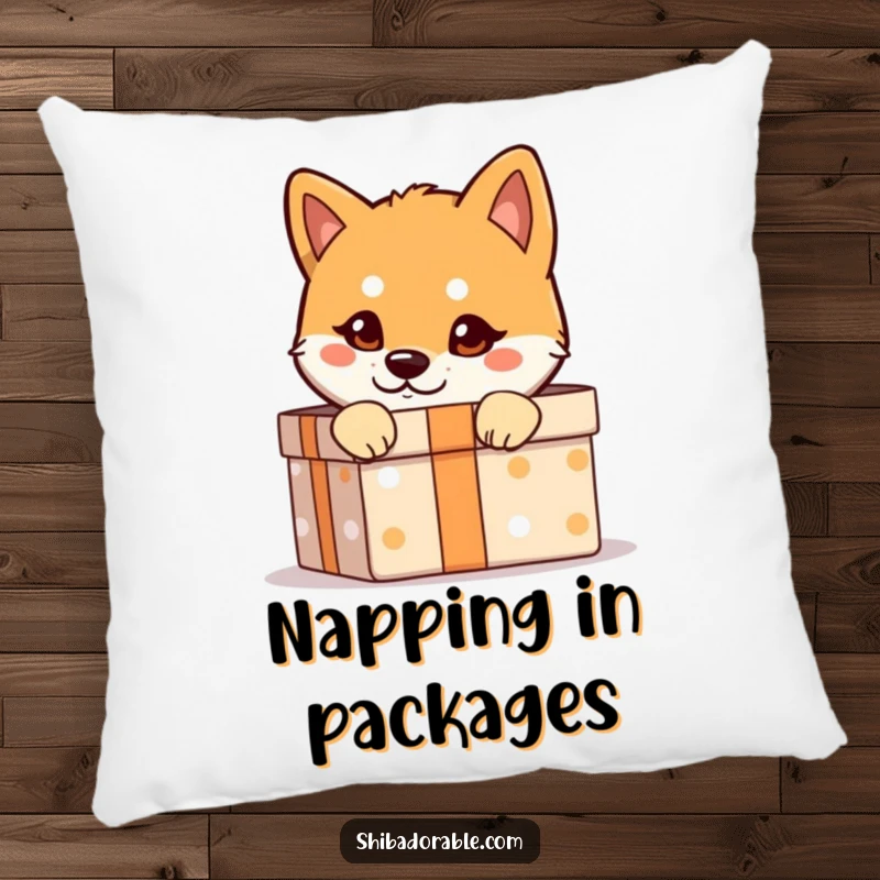 Funny Shiba Inu Pillow: A Shiba Inu with a mischievous glint peeks from a gift box, creating a hilarious and huggable accent.
