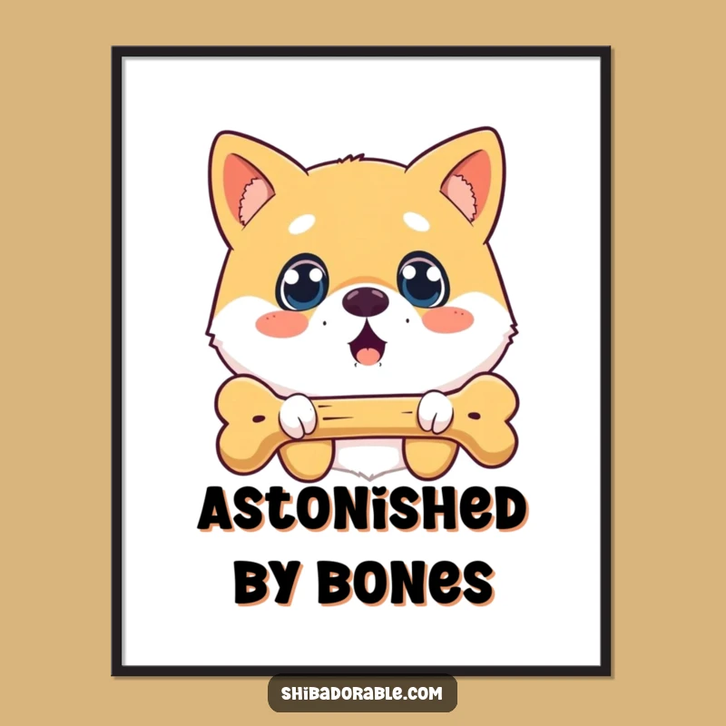Funny Surprised Shiba Inu Bone Digital Art: Instant Humorous Decor