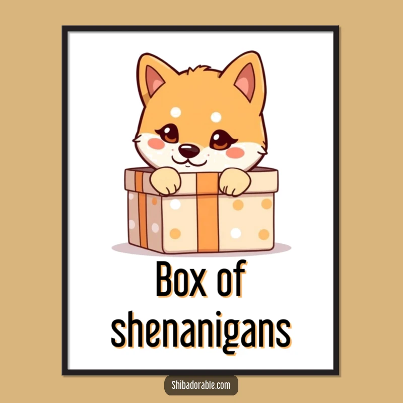 Funny Shiba Inu Digital Art Print: Whimsical Artwork of a Mischievous Dog in a Box