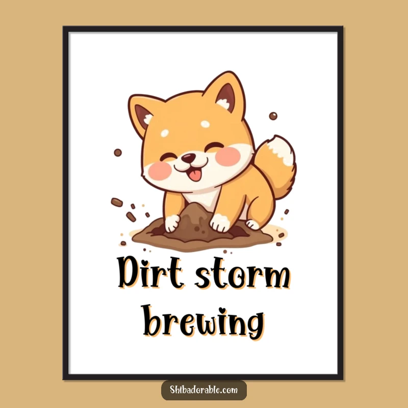 Funny Shiba Inu Digging Digital Art - Messy Dog Dirt Flying Print