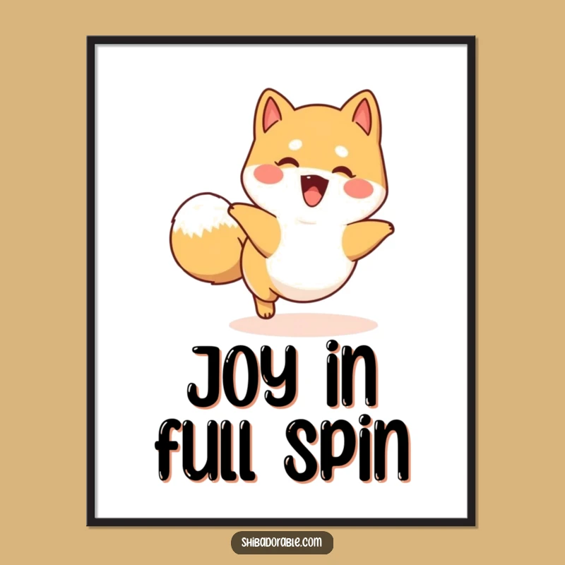 Funny Happy Shiba Inu Tail Chase Digital Art: Instant Playful Decor