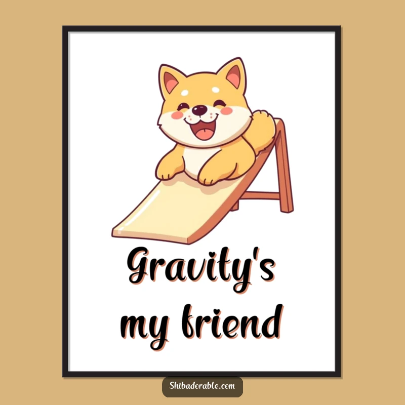 Funny Joyful Shiba Inu Slide Art Print - Instant Download & Hilarious Dog Gift!