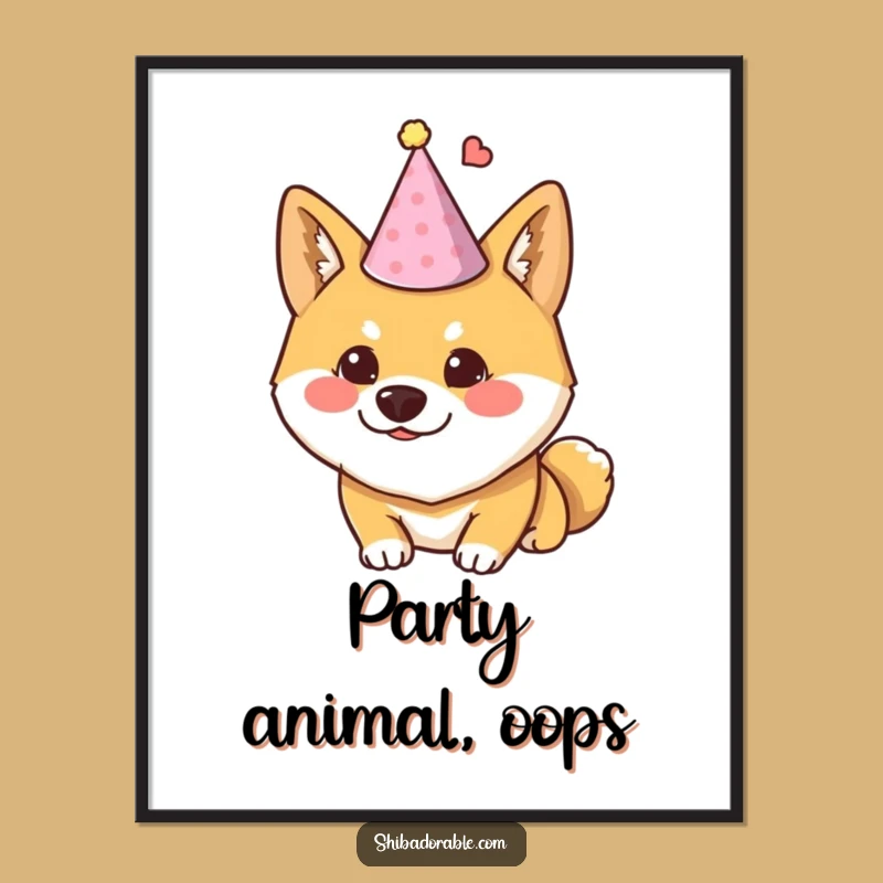 Funny Mischievous Shiba Party Hat Digital Art - Instant Dog Party Decor