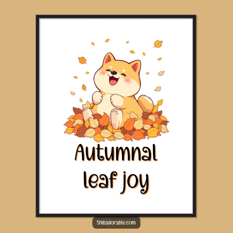 Funny Shiba Inu Autumn Leaves Digital Art Print - Instant Seasonal Dog Decor