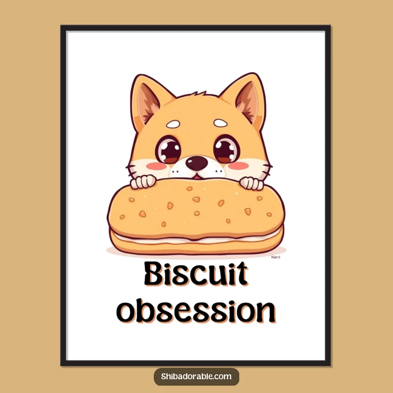 Funny Shiba Inu Biscuit Digital Art - Surprised Dog Eyes Print