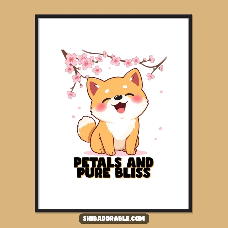 Funny Shiba Inu Blossom Chase Digital Art - Instant Whimsical Decor